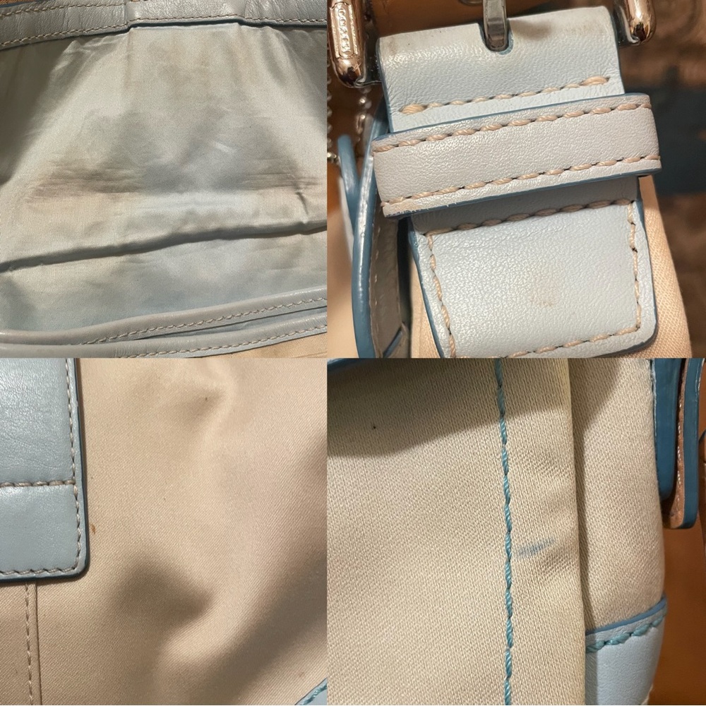 COACH Soho Pocket Flap #1879 Crème & Blue Leather Chunky Buckle Y2K Shoulder Bag - Picture 14 of 14